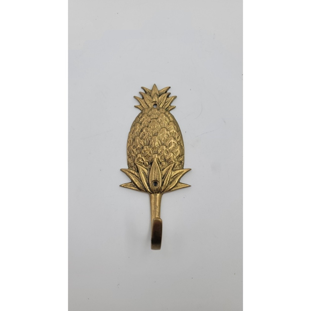4-1/4" Ant. Style PINEAPPLE Solid Brass HOOK Hanger, Coat, Hat, Towel Vintage
